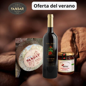 Queso artesano, vino reserva artesanal y mermelada de cereza lote regalo